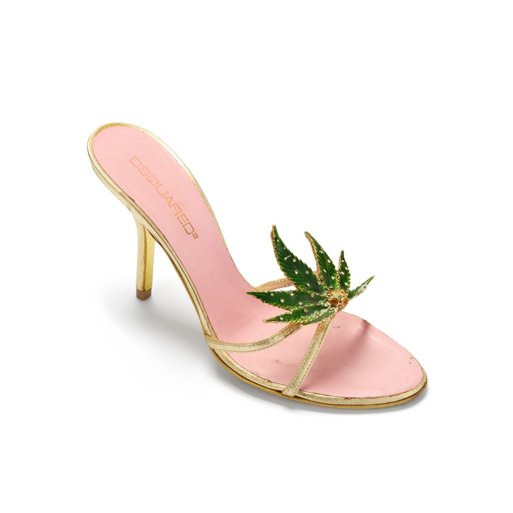 SUPER RARE Dsquared2 S/S 2005 Marija Leaf Gold Sandal Heels